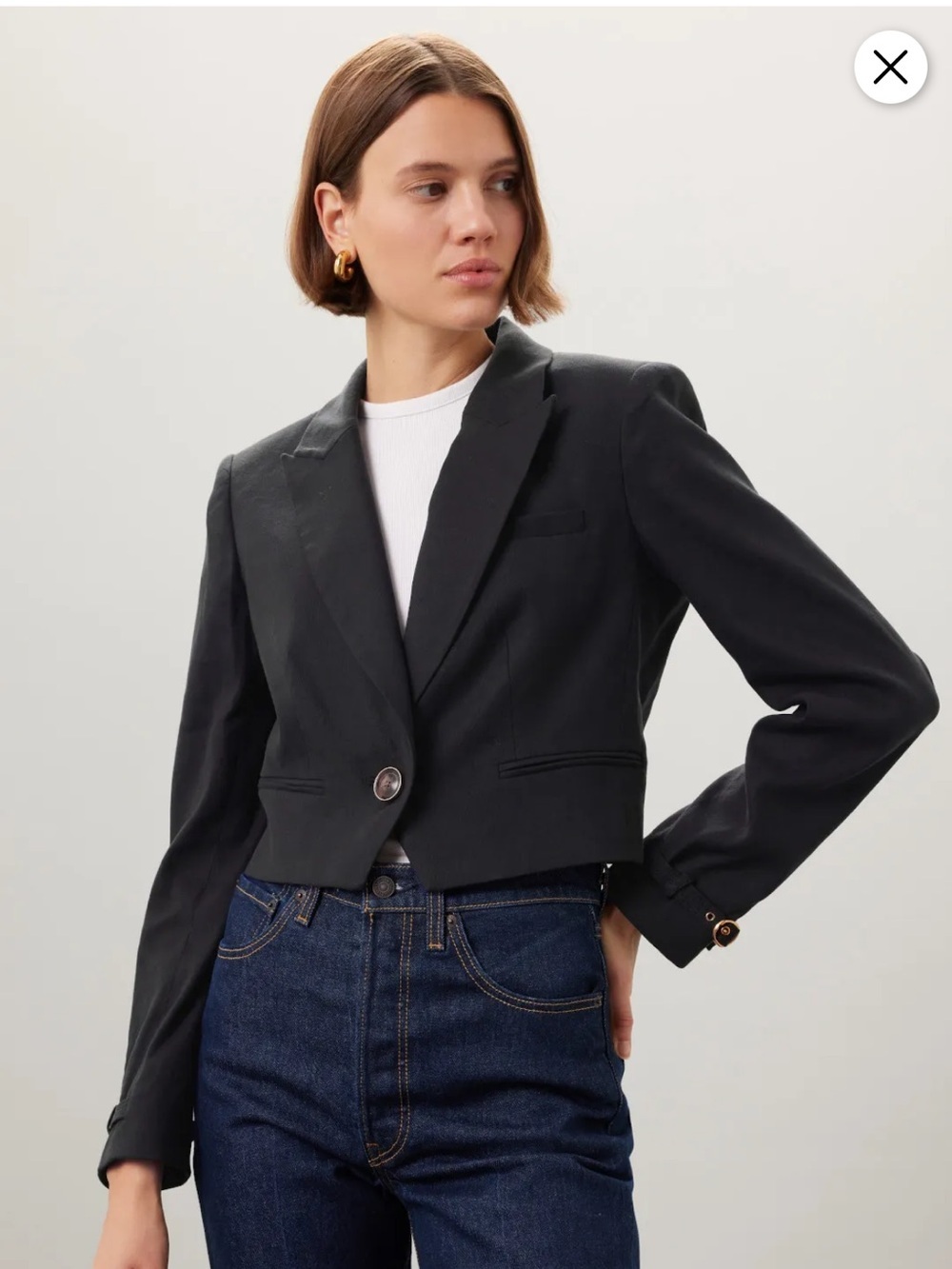 Veronica Beard Girard Buckle Arm Cropped Blazer Black Women’s Size 8